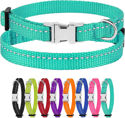 Reflective Dog Collar for a Small, Medium, Large Dog or Puppy with a Quick Release Buckle - Boy and Girl - Nylon Suitable for Swimming (18-26 Inch, Purple)