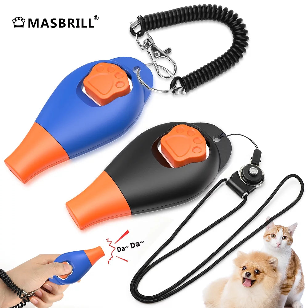 Dog Training Clicker and Whistle 2 in 1 with Wrist Strap - Dog Training Clickers Puppy Training Clicker for Cats Birds Horses 2Pcs