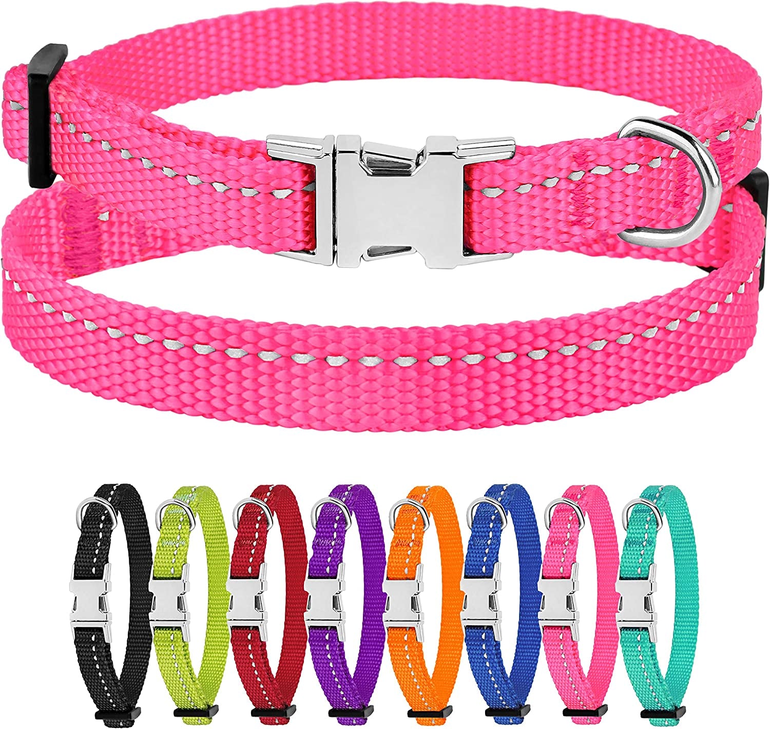 Reflective Dog Collar for a Small, Medium, Large Dog or Puppy with a Quick Release Buckle - Boy and Girl - Nylon Suitable for Swimming (18-26 Inch, Purple)