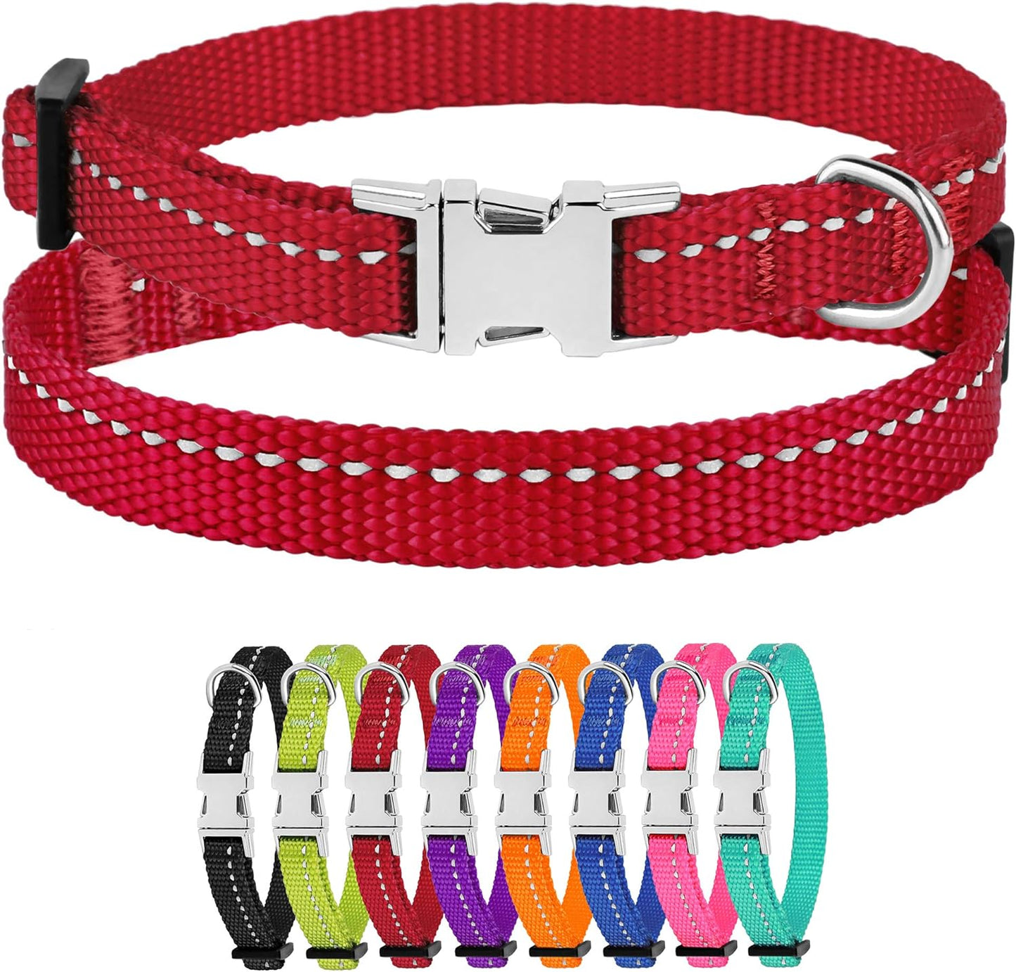 Reflective Dog Collar for a Small, Medium, Large Dog or Puppy with a Quick Release Buckle - Boy and Girl - Nylon Suitable for Swimming (18-26 Inch, Purple)