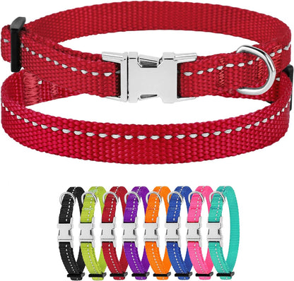 Reflective Dog Collar for a Small, Medium, Large Dog or Puppy with a Quick Release Buckle - Boy and Girl - Nylon Suitable for Swimming (18-26 Inch, Purple)