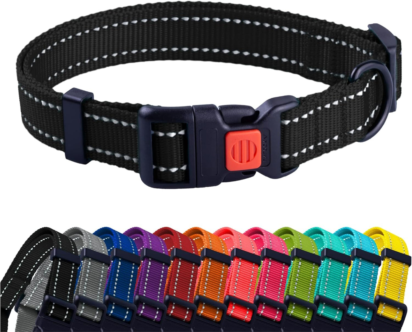 Reflective Dog Collar for a Small, Medium, Large Dog or Puppy with a Quick Release Buckle - Boy and Girl - Nylon Suitable for Swimming (18-26 Inch, Purple)