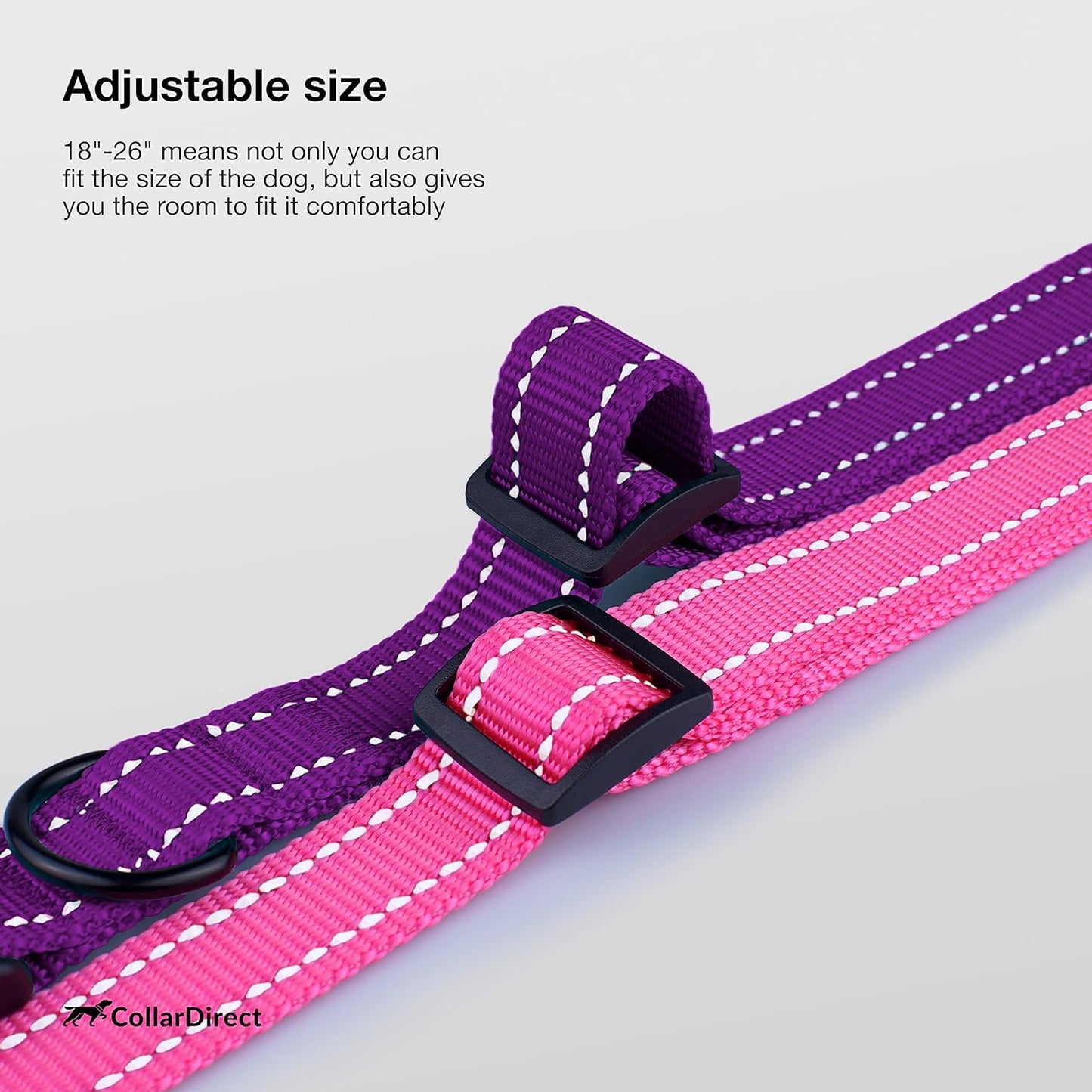 Reflective Dog Collar for a Small, Medium, Large Dog or Puppy with a Quick Release Buckle - Boy and Girl - Nylon Suitable for Swimming (18-26 Inch, Purple)