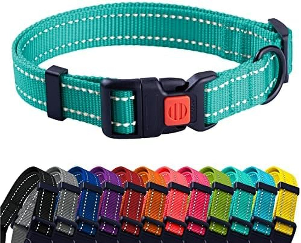 Reflective Dog Collar for a Small, Medium, Large Dog or Puppy with a Quick Release Buckle - Boy and Girl - Nylon Suitable for Swimming (18-26 Inch, Purple)