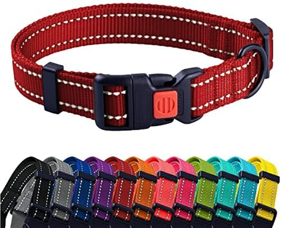 Reflective Dog Collar for a Small, Medium, Large Dog or Puppy with a Quick Release Buckle - Boy and Girl - Nylon Suitable for Swimming (18-26 Inch, Purple)