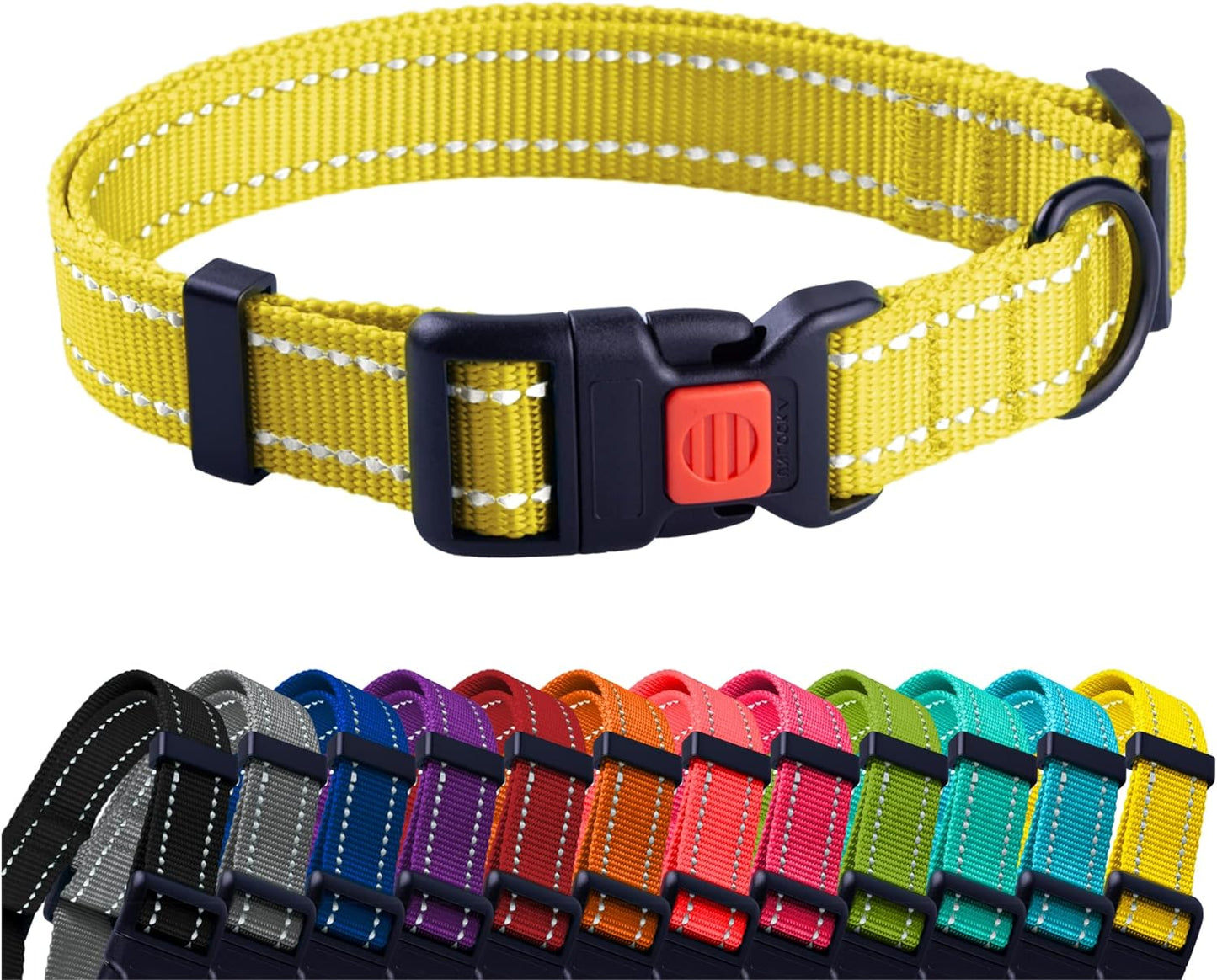 Reflective Dog Collar for a Small, Medium, Large Dog or Puppy with a Quick Release Buckle - Boy and Girl - Nylon Suitable for Swimming (18-26 Inch, Purple)