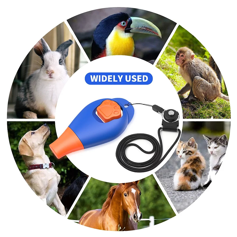 Dog Training Clicker and Whistle 2 in 1 with Wrist Strap - Dog Training Clickers Puppy Training Clicker for Cats Birds Horses 2Pcs