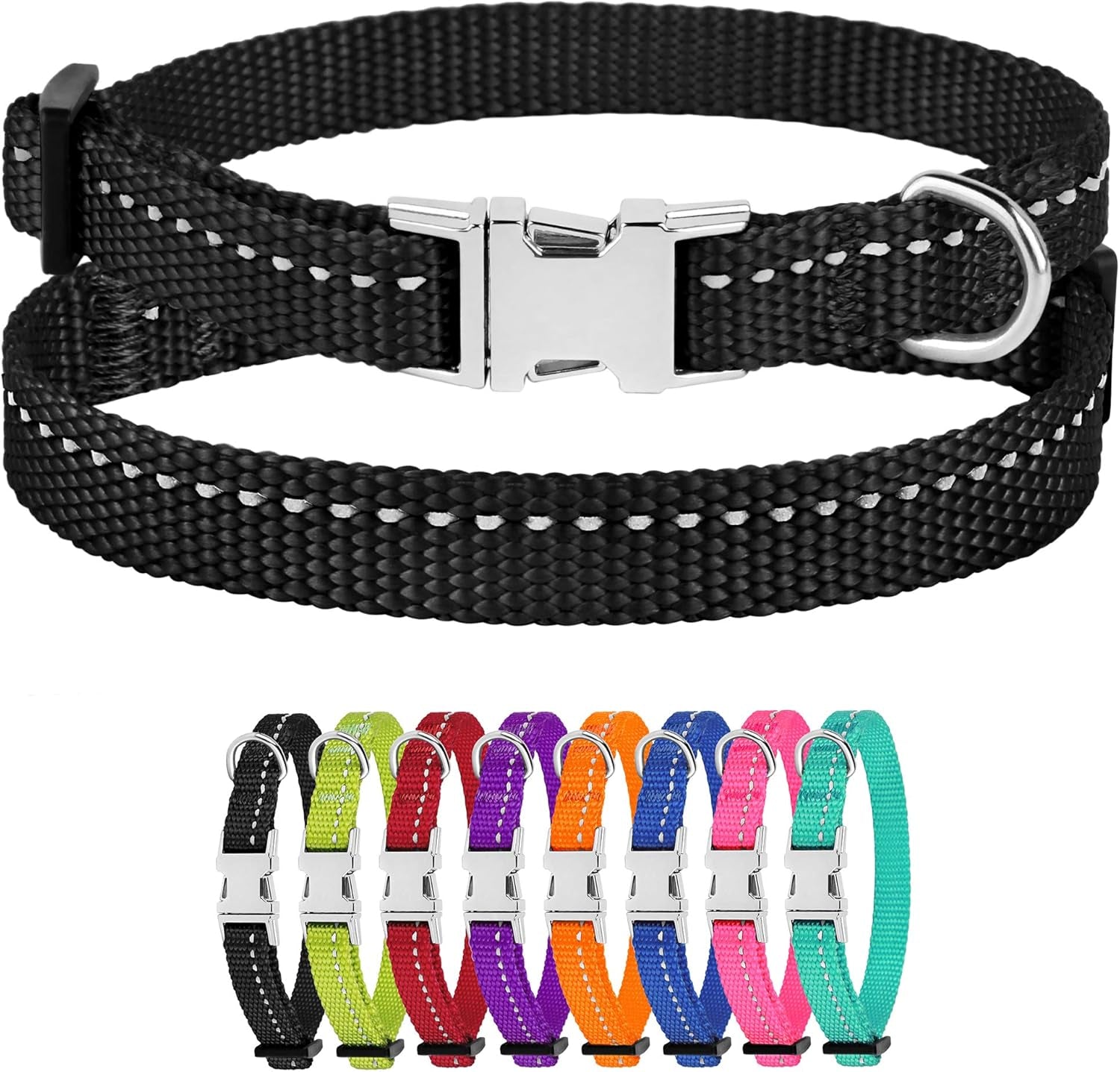 Reflective Dog Collar for a Small, Medium, Large Dog or Puppy with a Quick Release Buckle - Boy and Girl - Nylon Suitable for Swimming (18-26 Inch, Purple)