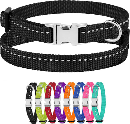 Reflective Dog Collar for a Small, Medium, Large Dog or Puppy with a Quick Release Buckle - Boy and Girl - Nylon Suitable for Swimming (18-26 Inch, Purple)