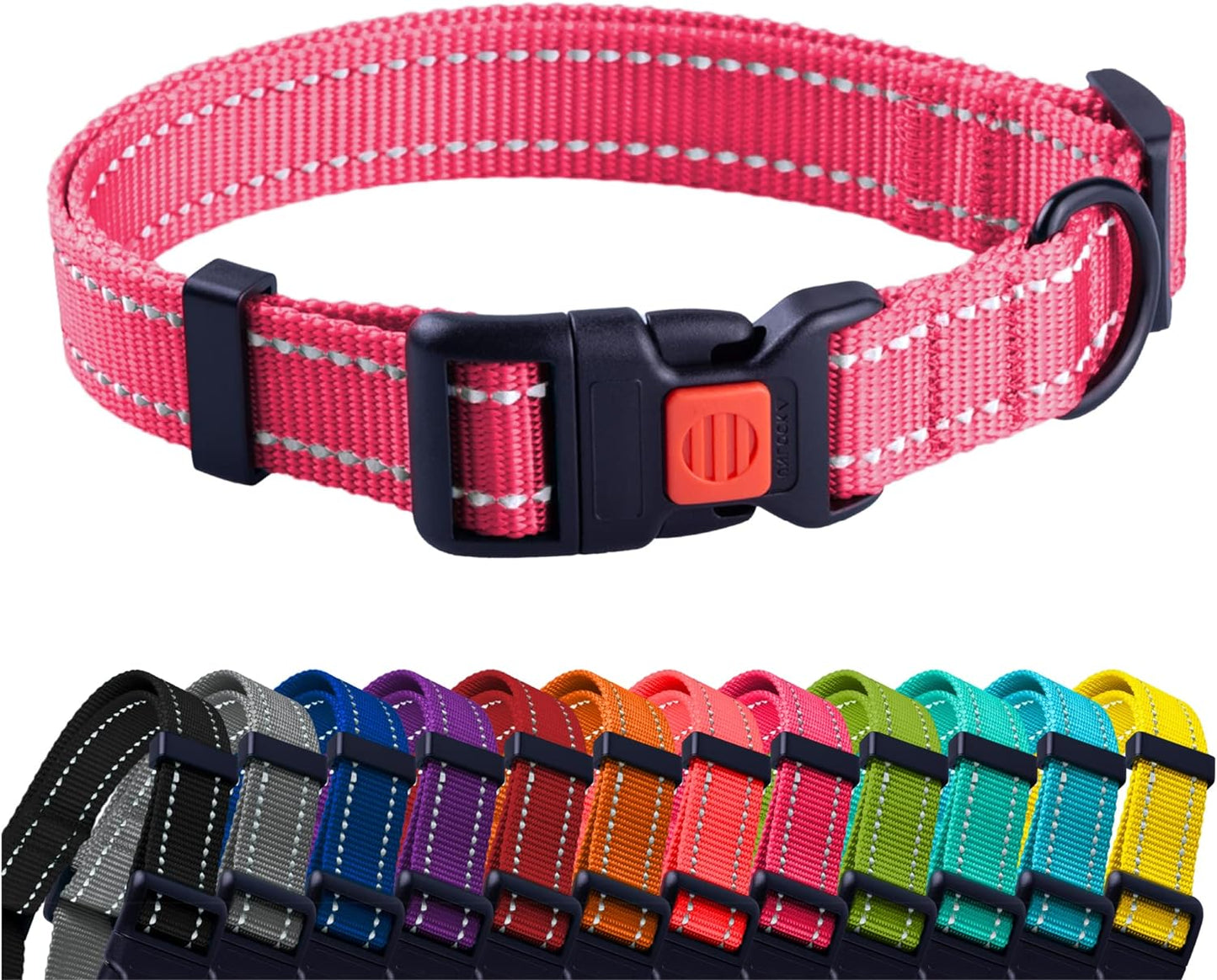 Reflective Dog Collar for a Small, Medium, Large Dog or Puppy with a Quick Release Buckle - Boy and Girl - Nylon Suitable for Swimming (18-26 Inch, Purple)