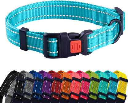 Reflective Dog Collar for a Small, Medium, Large Dog or Puppy with a Quick Release Buckle - Boy and Girl - Nylon Suitable for Swimming (18-26 Inch, Purple)