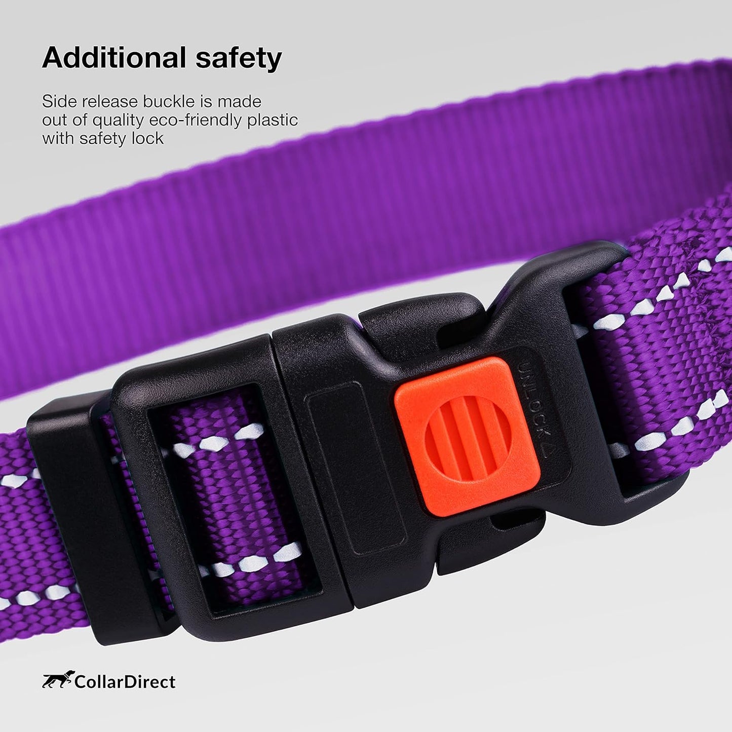 Reflective Dog Collar for a Small, Medium, Large Dog or Puppy with a Quick Release Buckle - Boy and Girl - Nylon Suitable for Swimming (18-26 Inch, Purple)