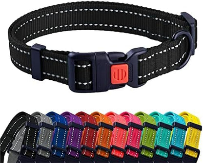 Reflective Dog Collar for a Small, Medium, Large Dog or Puppy with a Quick Release Buckle - Boy and Girl - Nylon Suitable for Swimming (18-26 Inch, Purple)