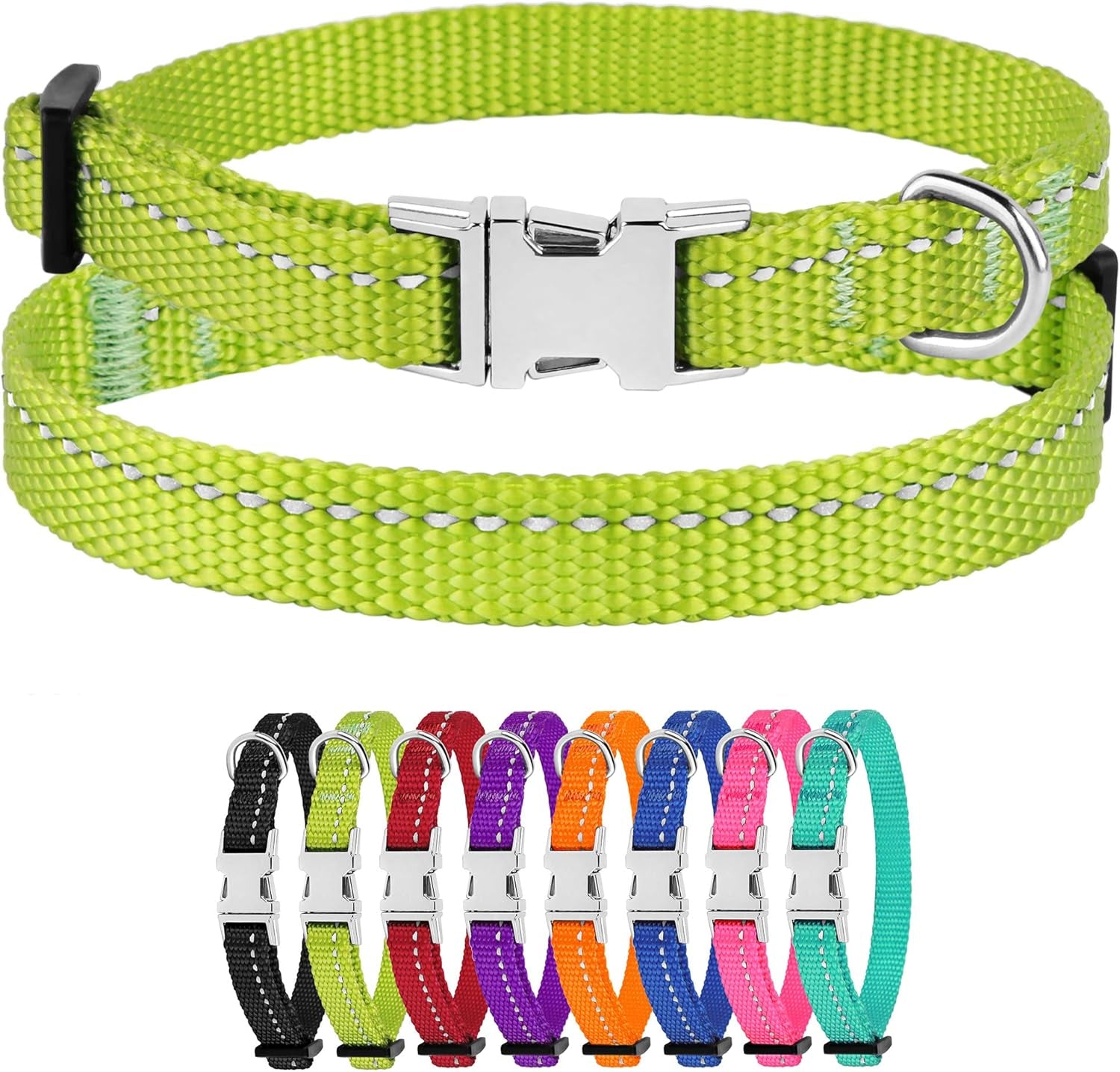 Reflective Dog Collar for a Small, Medium, Large Dog or Puppy with a Quick Release Buckle - Boy and Girl - Nylon Suitable for Swimming (18-26 Inch, Purple)