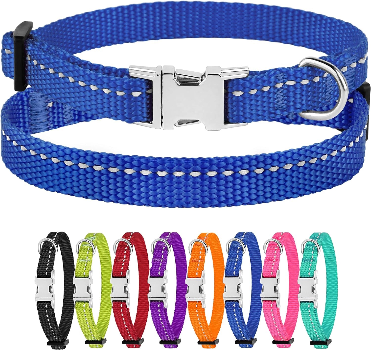 Reflective Dog Collar for a Small, Medium, Large Dog or Puppy with a Quick Release Buckle - Boy and Girl - Nylon Suitable for Swimming (18-26 Inch, Purple)